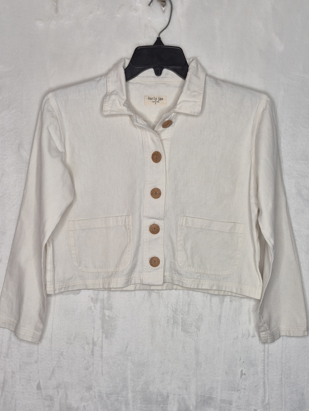 Harly Jae Pierrot Jacket Cream Hemp Organic Cotton Button Crop Utility Size S
